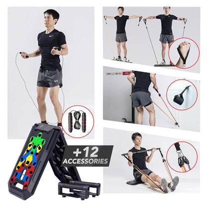 Push Up Board - Portable Multifunction All-in-One Fitness Accessories, Includes Resistance Bands & Pull Up Band, Durable Workout Board for Home Gym, Great Chest Workout Equipment