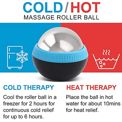 Cold Massage Roller Ball, Set of 2, Cryosphere Ice Therapy Ball for Body Muscle Relief, Roller Massager for Back, Neck, Deep Tissue, Foot Plantar Fasciitis, Myofascial Release