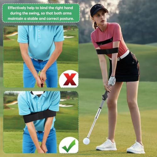 Retractable Golf Swing Trainer for Right-Handed Players, Tempo Stick with Click Feedback, 14.96–27.95 in, Includes Arm Band and Grip Trainer, Indoor Outdoor Warm-Up Practice, Black