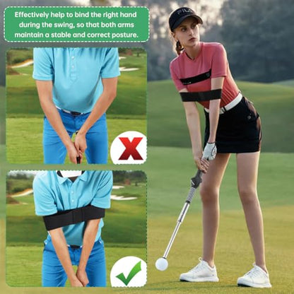 Retractable Golf Swing Trainer for Right-Handed Players, Tempo Stick with Click Feedback, 14.96–27.95 in, Includes Arm Band and Grip Trainer, Indoor Outdoor Warm-Up Practice, Black