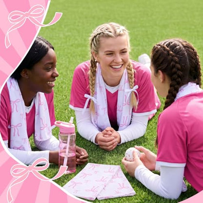 Honoson 20 Pack Pink Bow Cooling Towels Bulk, 40" x 12" Microfiber Cooling Towels for Neck and Face, Cold Towel for Hot Weather, Sports Teams, Soccer, Softball, Gym, Yoga