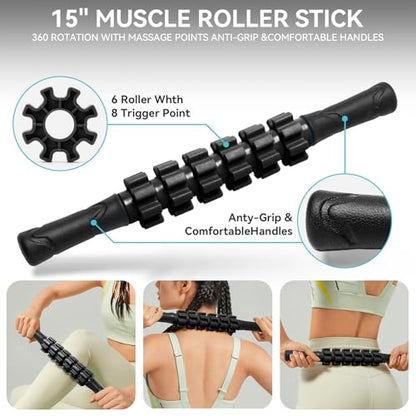 Krightlink 5-in-1 Foam Roller Set - Deep Tissue Muscle Recovery Kit with High Density Exercise Roller, Massage Ball, Resistance Band & Carry Bag for Physical Therapy & Pain Relief (Black) - color: Pure Black