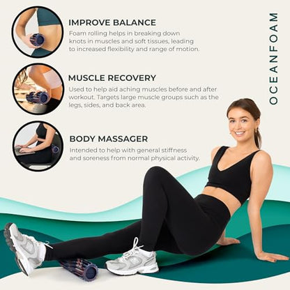 Ripple Travel Foam Roller (11" x 3.35") Firm Mini Foam Roller for Physical Therapy, Deep Tissue Massage, Back Pain - High Density, Wave Textured - Yoga (Red, Dark Navy & Natural Marbled) - color: Red, Dark Navy & Natural Marbled