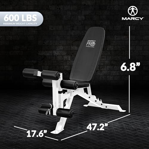 Marcy Foldable Full-Body Workout Bench with Adjustable 6-Position Backrest & Leg Extension - Compact Incline Decline Weight Bench Station for Home Gym Strength Training