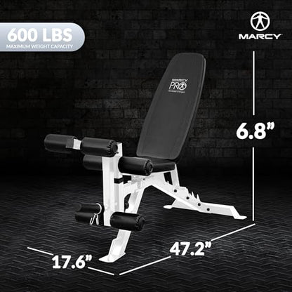 Marcy Foldable Full-Body Workout Bench with Adjustable 6-Position Backrest & Leg Extension - Compact Incline Decline Weight Bench Station for Home Gym Strength Training
