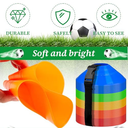 100 Pcs Soccer Cones with Strap Agility Disc Cones Soccer Training Cones, Field Marker Sport Training Cones for Challenge Football Basketball Skating Games Outdoor Indoor