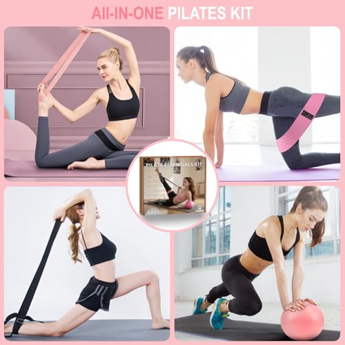 Pilates Equipment, Pilates Kit for Home Workouts, Pilates Essentials Kit for Women, Home Pilates Kit with Pilates Ring and Ball Set, Booty Bands, Figure 8 Resistance Band, Yoga Band - color: Purple