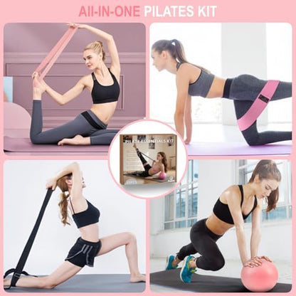 Pilates Equipment, Pilates Kit for Home Workouts, Pilates Essentials Kit for Women, Home Pilates Kit with Pilates Ring and Ball Set, Booty Bands, Figure 8 Resistance Band, Yoga Band - color: Purple