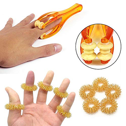 2 Finger Massager Roller & 5 Acupressure Rings - Arthritis Pain Relief & Trigger Finger Therapy Tool - Manual Hand Circulation Massagers for Carpal Tunnel, Rock Climbing Recovery & Gifts