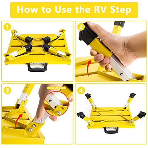 Homeon Wheels Adjustable Aluminum RV Step Stool, Folding Non-Slip Platform, Yellow - color: Yellow
