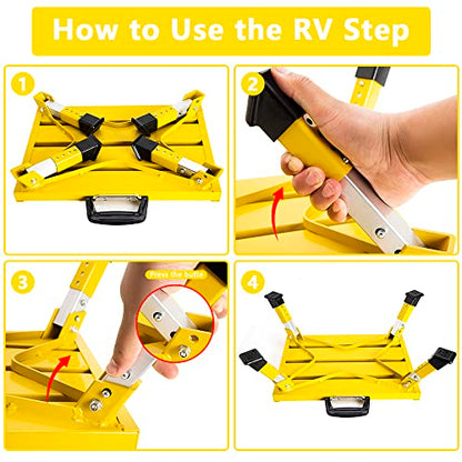 Homeon Wheels Adjustable Aluminum RV Step Stool, Folding Non-Slip Platform, Yellow - color: Yellow
