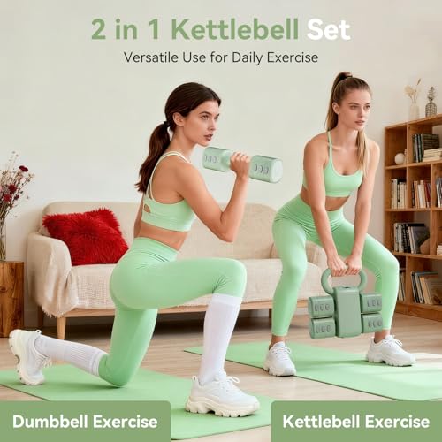 Pink Dumbbell Set for Women - Adjustable Kettlebell Weights Set, 4-in-1 Hand Weights (2.2-12.1lbs) | Free Weights Dumbbells Set for Home Exercise & Fitness