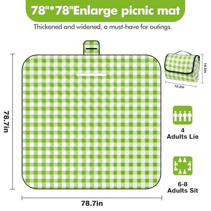 78.7''x78.7'' Extra Large Picnic Beach Blankets Waterproof Green - color: Green