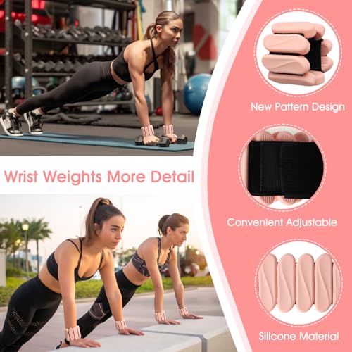 Wrist Weights, 2Pack Wearable Wrist Ankle Weights for Women & Men, Adjustable Arm and Leg Weights, Silicone Weighted Bangles for Walking Yoga Pilates Running Dance Gym 2lb - color: Meat Pink