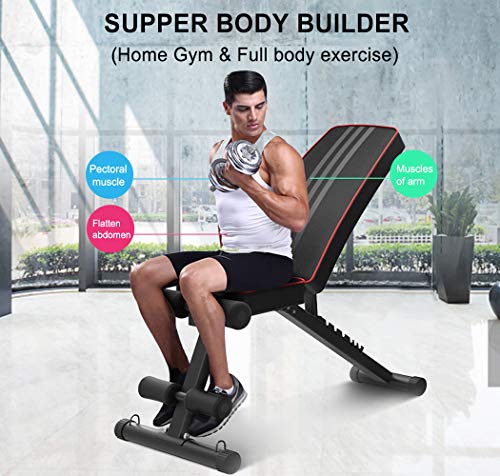YOLEO 6 in 1 Space Saving Weight Bench Set for Home Gym, Fast Folding & Adjustable Workout Bench, Bench Press Rack/Leg Extension/Preacher Curl/Sit up(1-Step Folding) (Black)