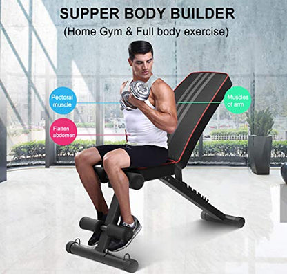 YOLEO 6 in 1 Space Saving Weight Bench Set for Home Gym, Fast Folding & Adjustable Workout Bench, Bench Press Rack/Leg Extension/Preacher Curl/Sit up(1-Step Folding) (Black)