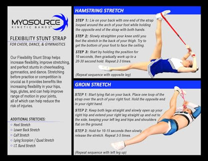 Cheerleading Flexibility Stunt Strap - Improve Stretching and Stunts for Cheer Dance Gymnastics & Physical Therapy – Stocking Stuffers Present for Kids Girls Adults - 12 Colors