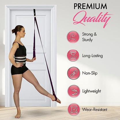 Stretching Strap With Door Anchor - Stretching Equipment to Improve Legs Flexibility - Splits Trainer For Home Ideal In Ballet, Dance, Cheerleading, Taekwondo, Yoga, Pole Dancing & Gymnastics - color: Purple