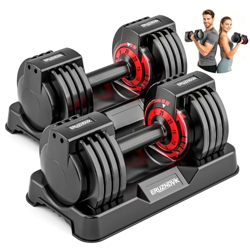 25/55lb Pair Adjustable Dumbbell Set, Adjustable Dumbbells Set of 2, 5 in 1/10 in 1 Free Weights Dumbbells Set with Anti-Slip Texture Handle, Weight Set For Home Gym Suit both Men and Women