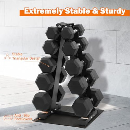 Fitvids Rubber Coated Hex Dumbbell Set with Storage Rack, 100/150/200/550 LB Hand Weight Set with Anti-Slip Grip for Home Gym - size: Dumbbell + A-Rack: 200LBS Set