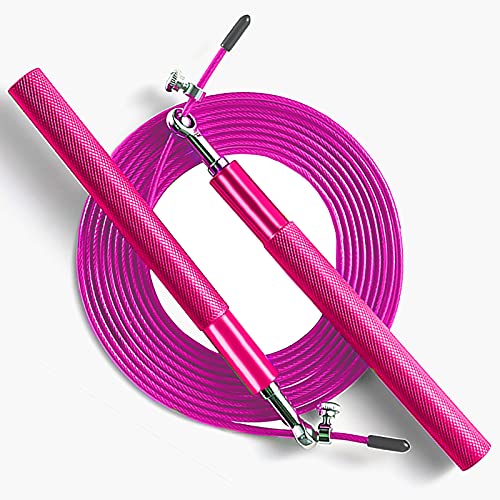 Speed Jump Rope - 360° Swivel Ball Bearing - Adjustable steel coated rope-Aluminum Anti Skipping Handle -Fitness Training Boxing Sports Exercises -Suitable for Kids and Adults - color: Pink