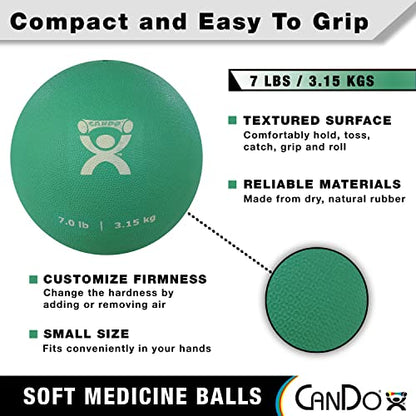 CanDo Soft Medicine Ball 7" Diameter 7lb Green Exercise Ball for Physical Therapy and Fitness Exercises, Easy Grip Rubber Weighted Ball for Workouts - size: 7 Pound