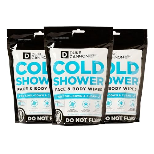 Duke Cannon Cold Shower Cooling Field Towels – Menthol Body Wipes for Men, No Rinse Face & Body Cleansing Wipes, 15 Individually Wrapped Towels (3 Pack) - size: 15 Count (Pack of 3)