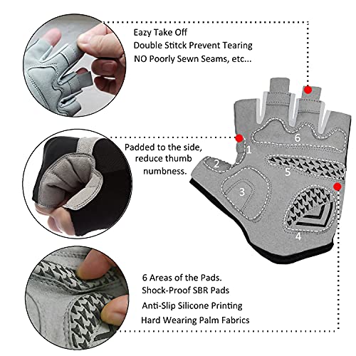 Men & Women Cycling Gloves - 5mm Padded Half Finger Breathable Mountain & Road Biking Gloves - color: Black, size: Small