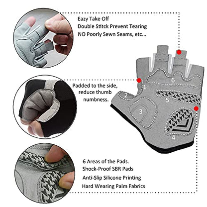 Men & Women Cycling Gloves - 5mm Padded Half Finger Breathable Mountain & Road Biking Gloves - color: Black, size: Small