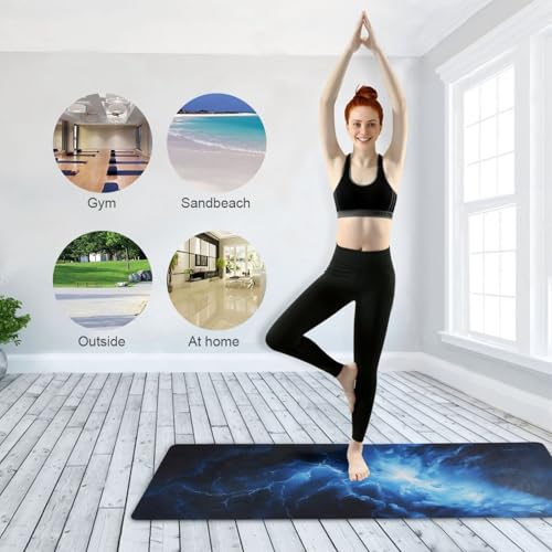 Kigai Travel Yoga Mat 71" x 24" Non Slip Natural Rubber Foldable Exercise Mat Ultra Thin 1.5mm Lightweight for Fitness, Pilates & Home Workout, Blue Lightning