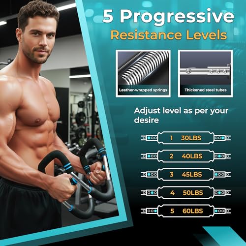 Twister Arm Trainer, Adjustable Resistance 30–120 lbs, Chest & Arm Trainer Workout Equipment for Men & Women | Portable Forearm Strengthener Twister | Upper Body Strength Trainer | Home Gym Fitness
