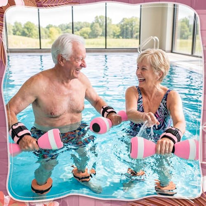 7 Pcs Aquatic Exercise Set Water Aerobics Set Including 2 Ankle/Wrist Weights for Land or Water 2 Exercise Foam Dumbbells Cuffs Large Mesh Beach Bag for Pool Weight Loss