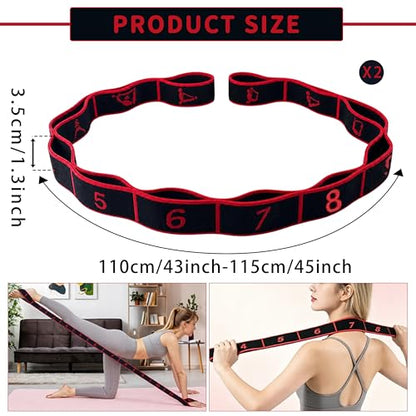 2PCS Elastic Yoga Stretching Strap with 12 Loops Stretch Resistance Exercise Bands for Yoga,Pilates,Dance,Rhythmic Gymnastics,Physical Therapy,Ballet Couple Style