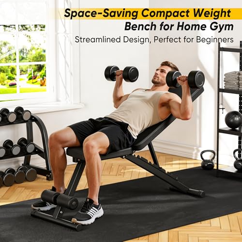 Adjustable Weight Bench for Home Gym, 600LBS Capacity Foldable Workout Bench with 7 Backrest Positions for Full Body Exercise, Compact for Small Spaces, Incline Decline Flat Bench with Quick Adjustment & Easy Folding