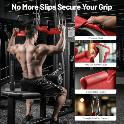 LAT Pull Down Bar with 6 Ergonomic Handles, Neutral Grip LAT Pulldown Attachments for Whole Back Training, Wide Grip LAT Pulldown Bars for Home Gym Cable - color: Red