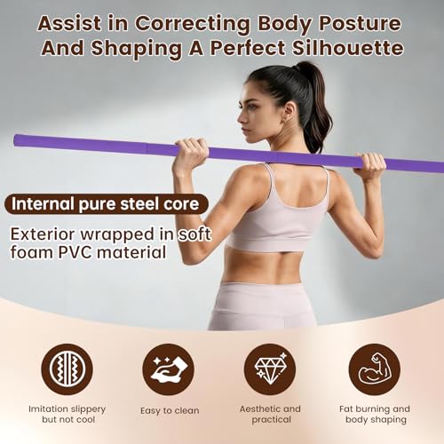 Yoga Stick, Upgraded 5ft Sturdy Steel Mobility Stick with 3 Adjustable Lengths, Versatile Exercise Stick with Non-Slip Foam Handles for Stretching, Fitness, Posture Correction, Physical Therapy