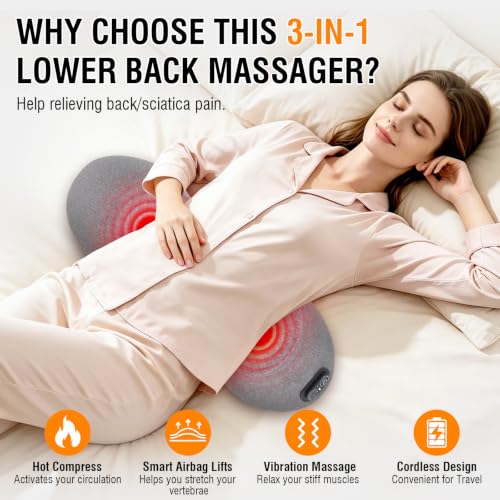 USUIE Cordless Lumbar Support Pillow, Lower Back Massager for Pain Relief