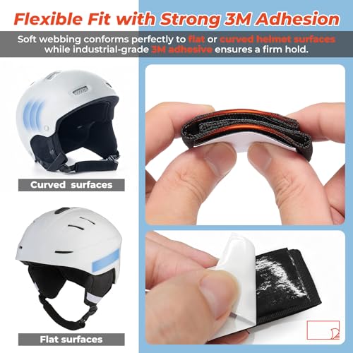 Ski Helmet Goggle Strap Retainer, Adjustable Hook & Loop Clip with 3M Adhesive, Fits 1.5”-2.75” Straps, 2 Pack - size: 2 PC