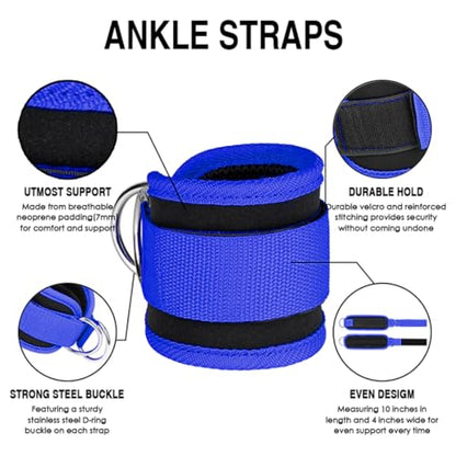 Ankle Straps Ankle Resistance Bands Wrist Cuffs Padded Straps Adjustable Fitness Glute Kickback D-Ring for Cable Machine Gym Foot Leg Training Brace Support 1 Pair - color: blue