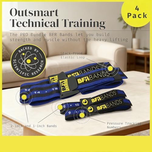 Occlusion Bands, 4 Pack Blood Flow Restriction Bands for Men & Women, Booty Training Straps for Buttock Building, Glutes, HIPS & Legs to Increase Muscle Mass, Fitness Resistance Bands
