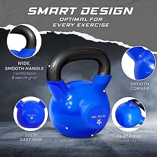 Yes4All Kettlebell, 5-100 LB Vinyl Coated Cast Iron Strength Training Kettlebells for Home Gym Exercises, Fitness, Full Body Workout Equipment, Push Ups, and Grip Strength - color: I. 45LB - Dark Blue, style: Vinyl Coated