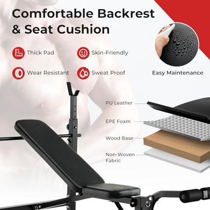 GYMAX Adjustable Weight Bench, Foldable Weight Bench with Squat Racks, Leg Extension & Leg Curl, Strength Training Workout Bench Press, Olympic Weight Lifting Bench Set for Home Gym