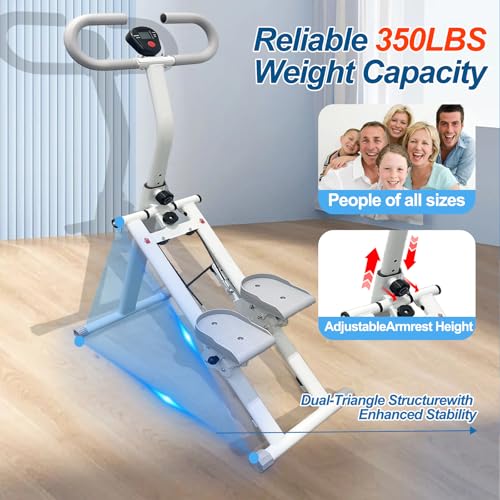 Stepper Machine Adjustable Handles, Compact Stepper Exercise Machine with LCD Display for Home Cardio Workout - color: White