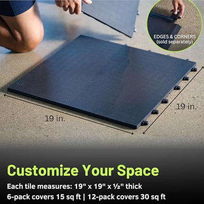 Balance Series Interlocking Floor Tiles - Durable ½ in TPE (Rubber Like, NOT Foam, no Odor) - Gym Flooring for Cardio Equipment & Gymnastics - Black, 30 SqFt (12 Pack) - Made in USA