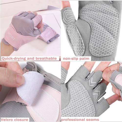 Utaly Women's Workout Gloves Fingerless Summer Gloves with Padded Breathable Mesh Non-Slip Sport Gloves for Cycling, Rowing