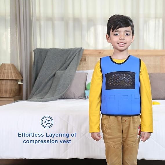 abley's Children's Sensory Weighted Vest for Children with Sensory Issues, Autism, ADHD | Adjustable Therapeutic Support | Compression Vest | Includes 6 Removable Weights | Blue, Large