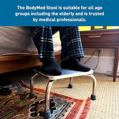 BodyMed Heavy-Duty Foot Step Stool with Non-Slip Rubber Platform for Seniors & Adults – Holds up to 300lbs, 9 ½ in. Step Up, 18”L x 11.5”W x 9.5”H - color: Chrome Without Handle