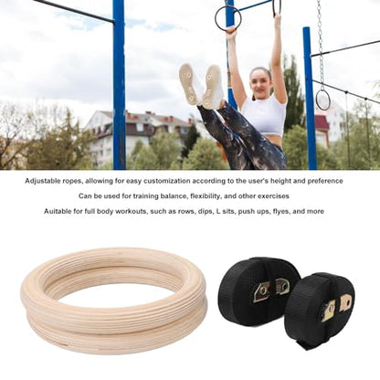 Drfeify Wooden Gym Rings, Birch Pull Up Strength Training Rings Bodyweight Gymnastics for Full Body Workouts