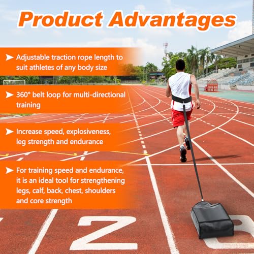 Weight Sled Trainer Adjustable, Upgrade Sandbag Resistance Workout Push Sled Trainer with 3 Weight Sandbags for Sprinter Speed Training Running Indoor Outdoor