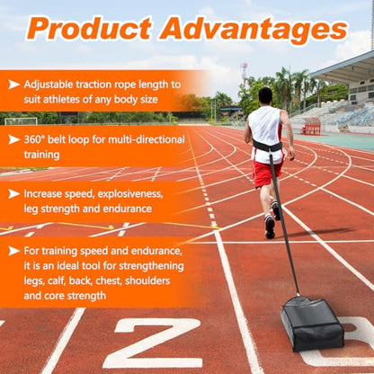 Weight Sled Trainer Adjustable, Upgrade Sandbag Resistance Workout Push Sled Trainer with 3 Weight Sandbags for Sprinter Speed Training Running Indoor Outdoor